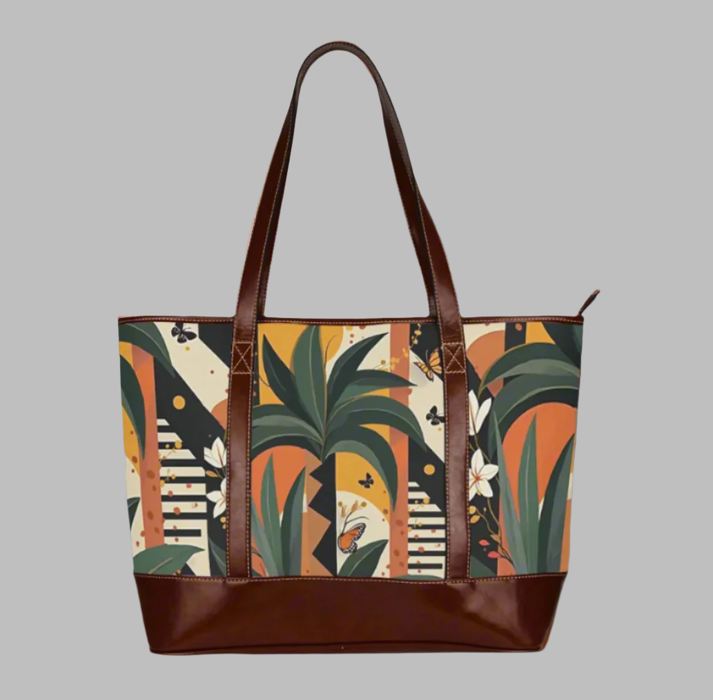 " Palm Chic " Fabric Leather Tote by DRJ Designs.