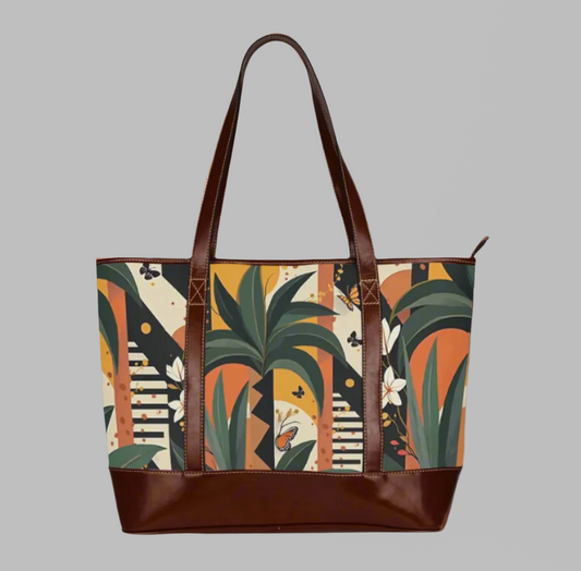 " Palm Chic " Fabric Leather Tote by DRJ Designs.