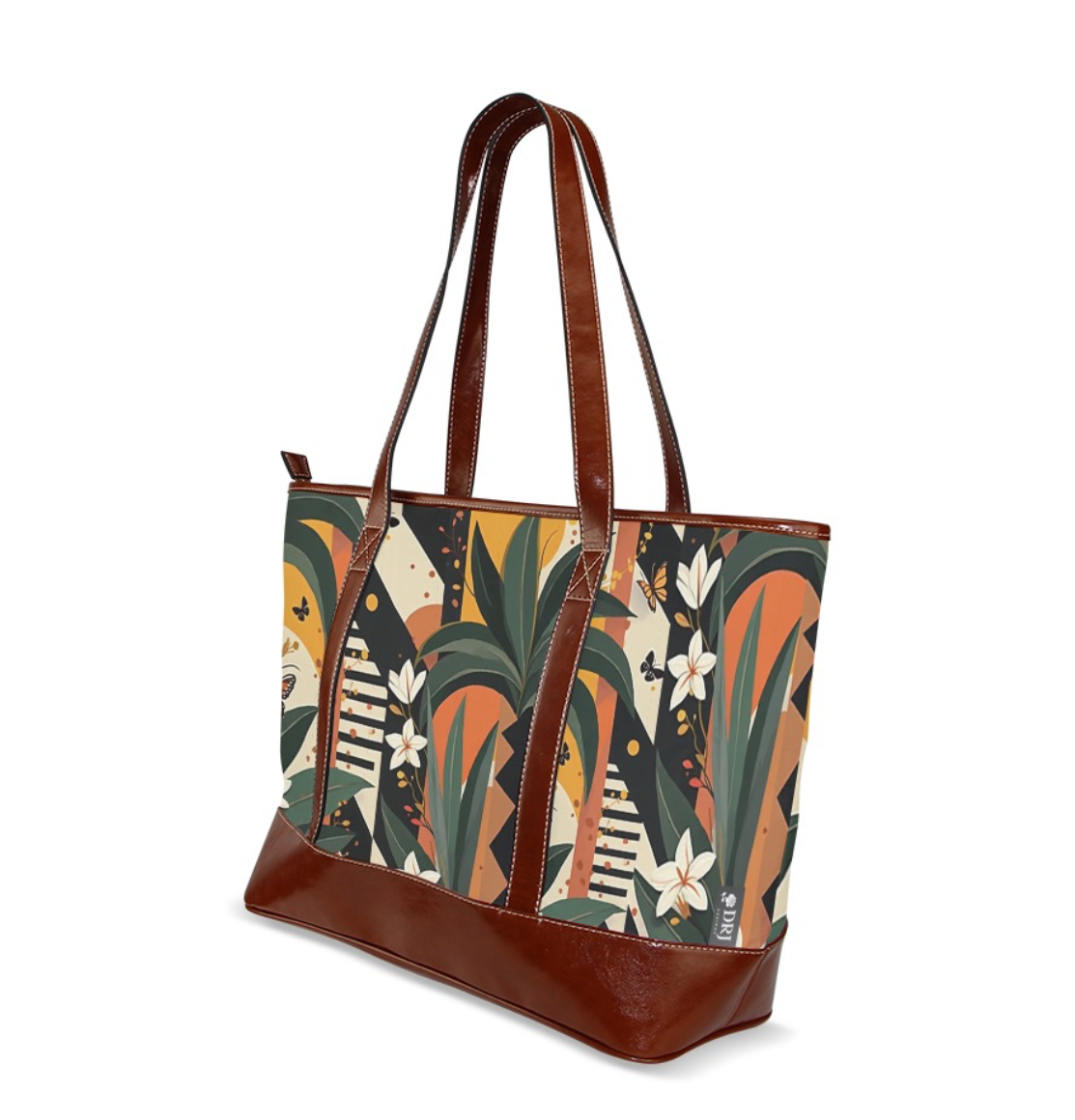 " Palm Chic " Fabric Leather Tote by DRJ Designs.