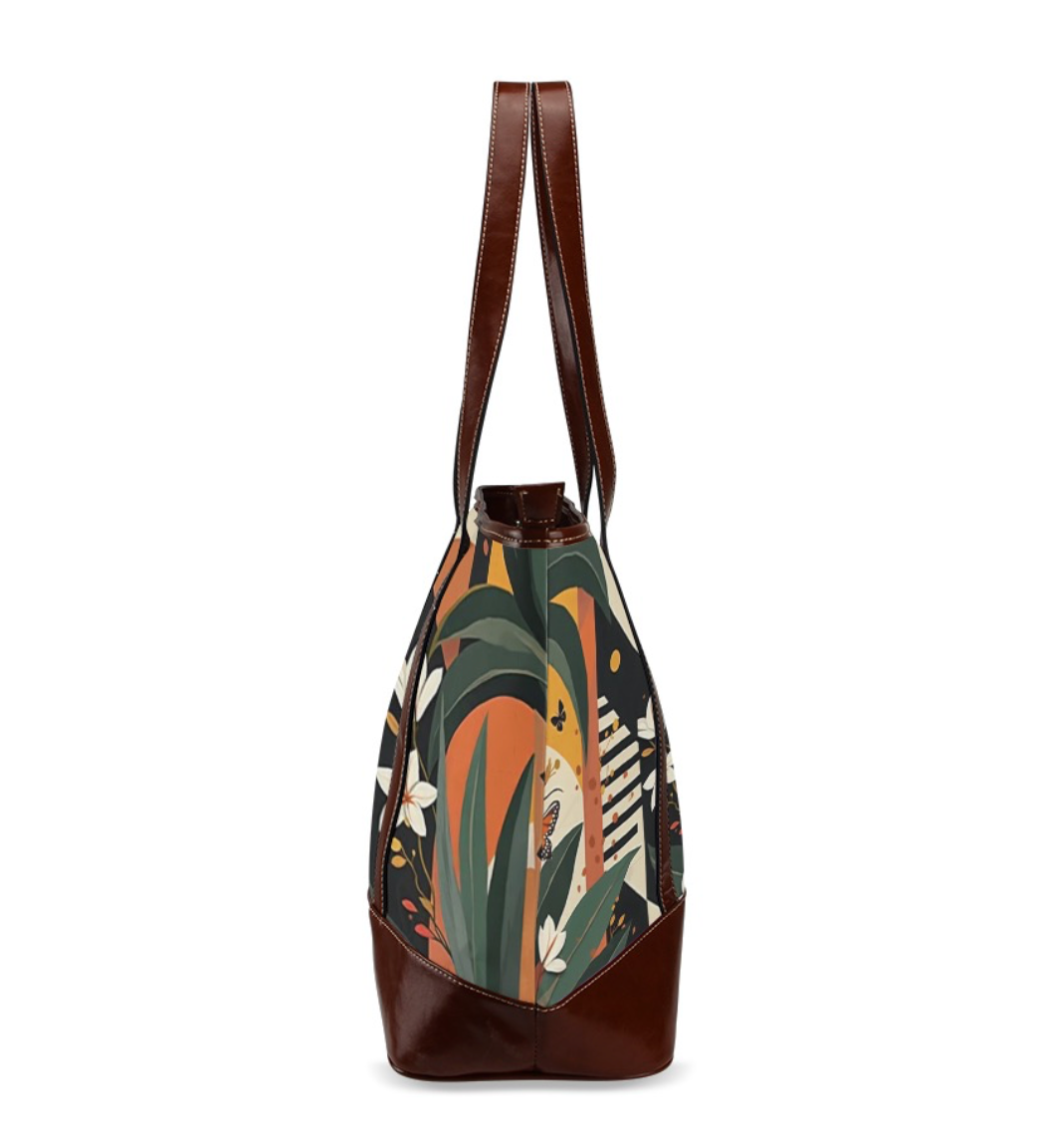 " Palm Chic " Fabric Leather Tote by DRJ Designs.