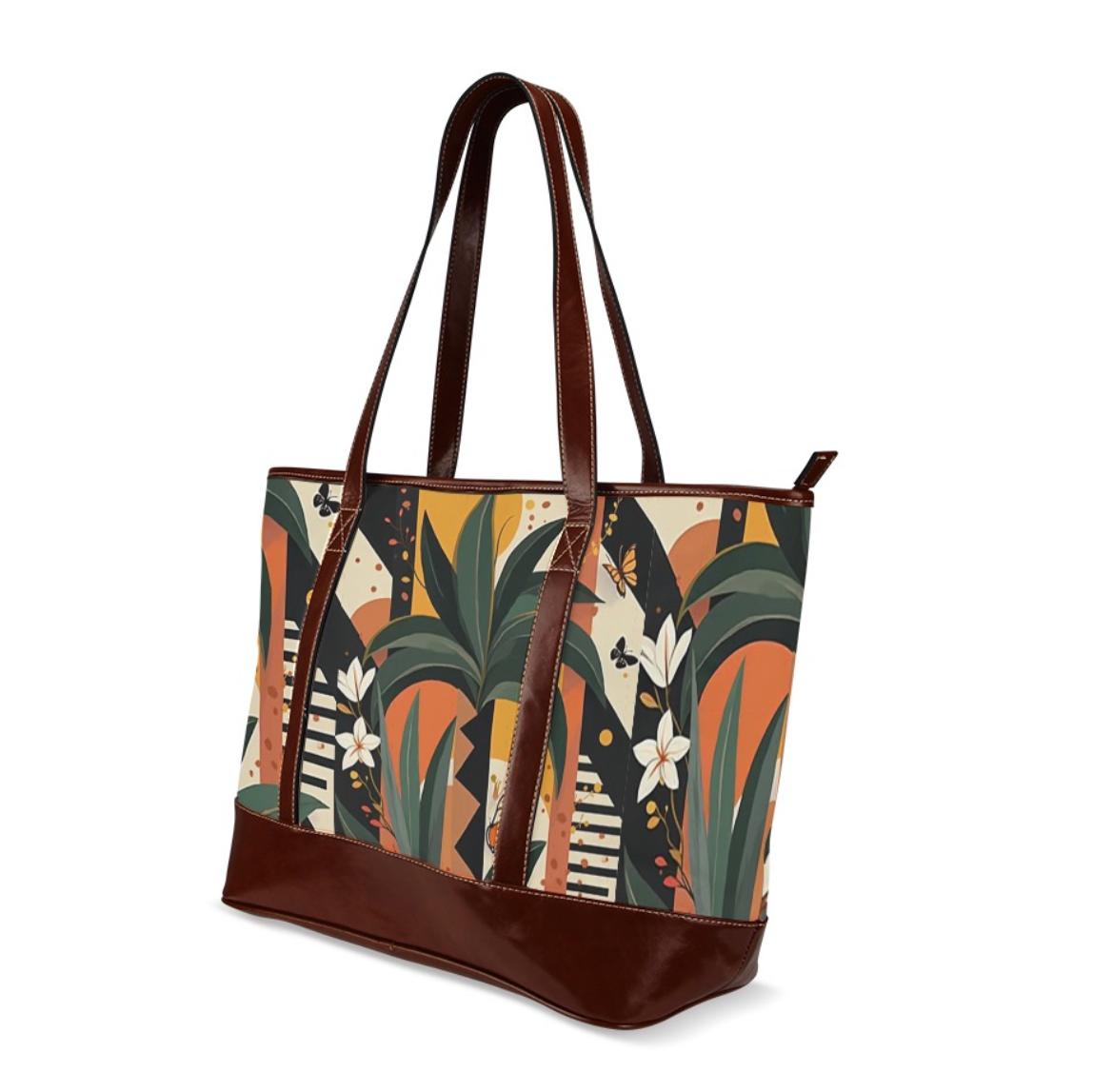 " Palm Chic " Fabric Leather Tote by DRJ Designs.