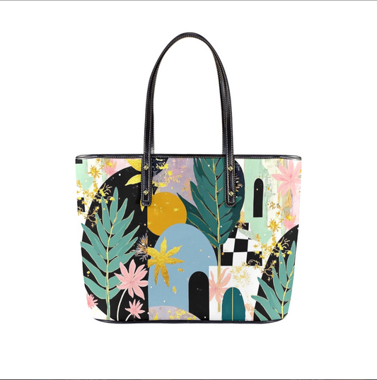 "Secret Oasis" Large Tote Bag - PU Leather | DRJ Designs